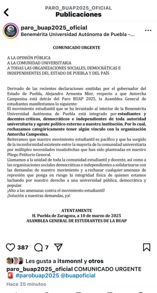 buap antorcha comunicado