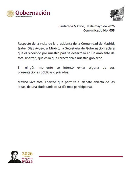 Segob responde a Ayuso y niega “boicot” durante su visita a México