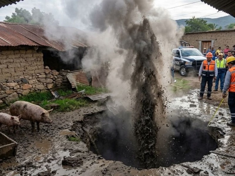 Extraño fenómeno en Michoacán: surge posible géiser en patio de vivienda y obligan evacuación