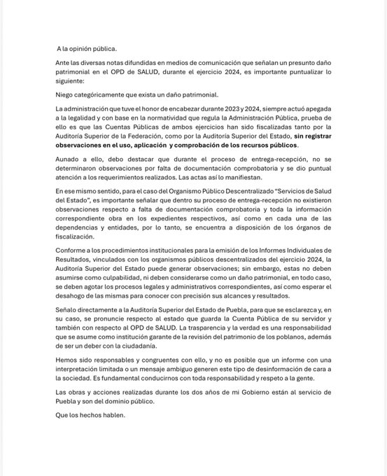 Exgobernador Sergio Salomón se deslinda de presunto daño patrimonial en Salud: “que los hechos hablen”