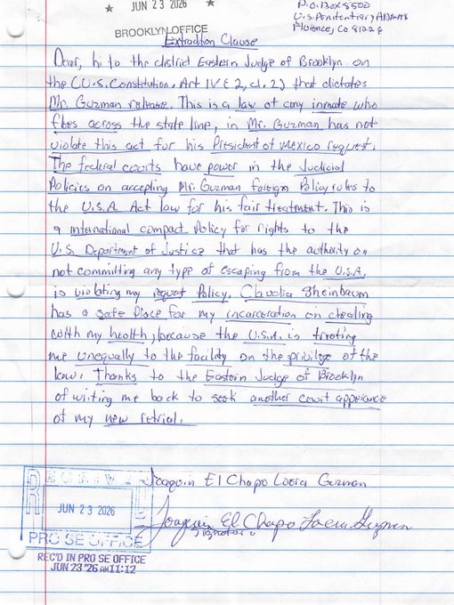 Nueva carta atribuida a “El Chapo” genera dudas por inconsistencias en la firma